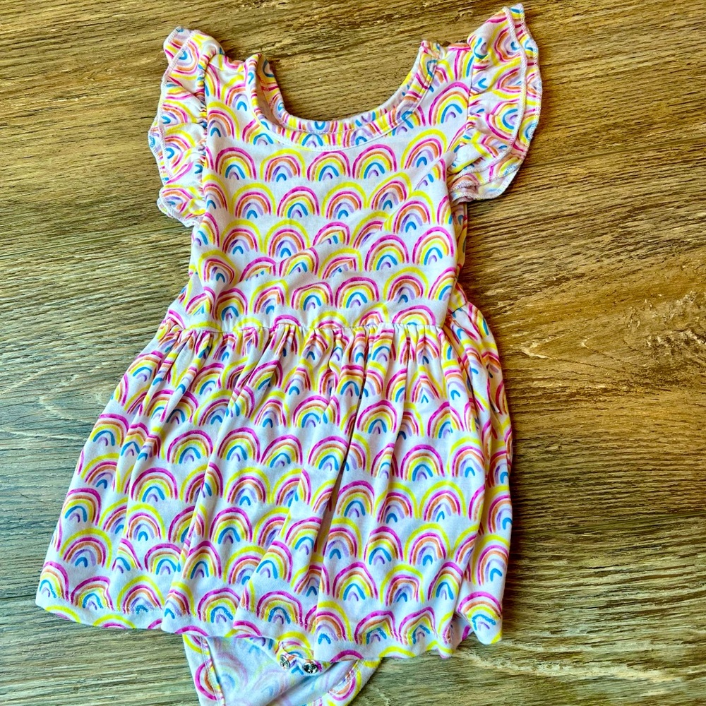 Little Sleepies 12-18 month pastel rainbow twirl dress with body suit
